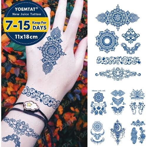 Juice Lasting Waterproof Temporary Tattoo Sticker Henna Bracelet Mandala Totem Flash Tatoo Lotus Ink Body Art Fake Tatto Female