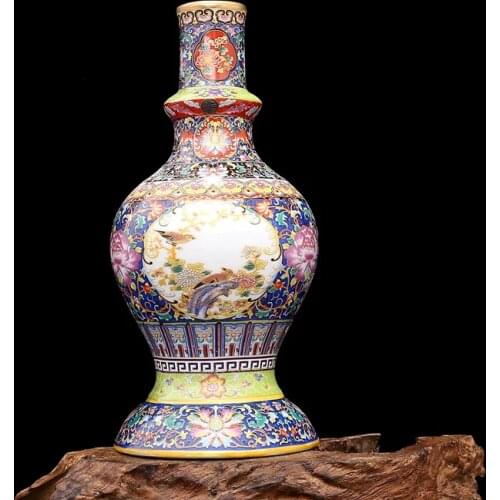 Jingdezhen Antique Enamel Vase Pagoda Vases Flowers And Birds Pattern Ancient Qing Yong Zheng Porcelain
