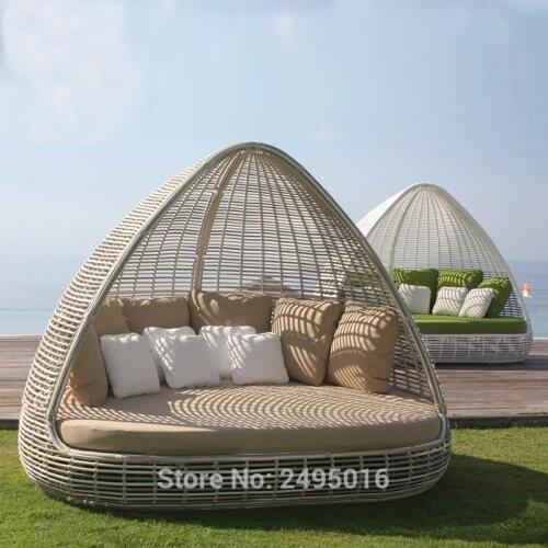 Outdoor Daybed, Rattan Pool leisure beds with Cushion for Patio, Garden,Hotel, all weather ,Anti-rust