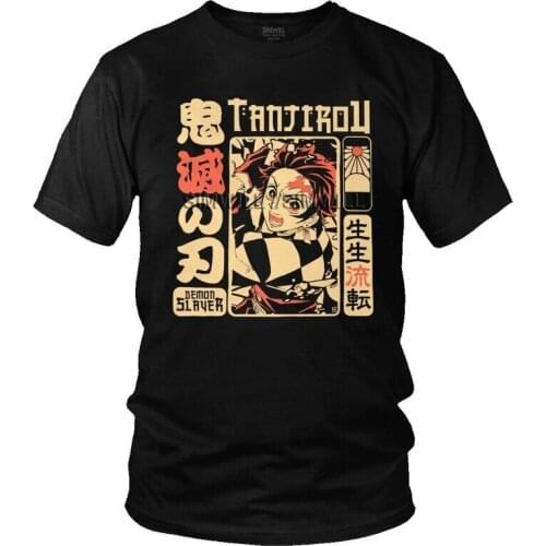 Vintage Demon Slayer T Shirt Men Short Sleeve 100% Cotton T-shirt Kimetsu no Yaiba Nezuko Tanjiro Kamado Tee Graphic Tshirts