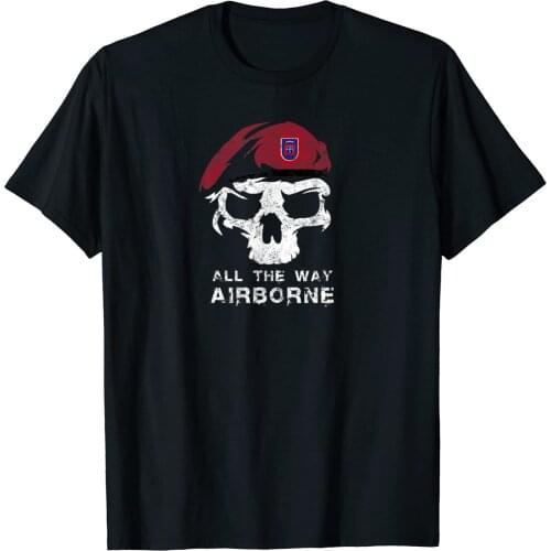 Vintage Army 82nd Airborne All The Way Skull Beret Men T-Shirt Short Casual 100% COTTON O-Neck harajuku t shirt