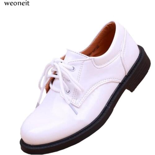 Weoneit 2020 New Children PU Leather Dress Shoes Boys Black White Flat School Students Shoes Solid Male Formal Wedding Shoes