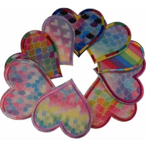 5Pcs Love Glittering Heart Iron On Patches For Clothes Embroidery Applique Sequin Patch Jeans Badges DIY Accessories 6.5cm