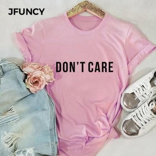 JFUNCY Women Cotton T-shirts Summer Plus Size O-Neck Short Sleeve Women T Shirt DON'T CARE Print Multicolor Female Tees Tops