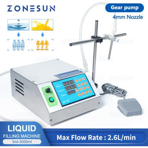 ZONESUN Gear Pump Bottle Water Filler Semi-automatic Liquid Vial Desk-top Filling Machine for Juice Beverage Drink Oil Perfume