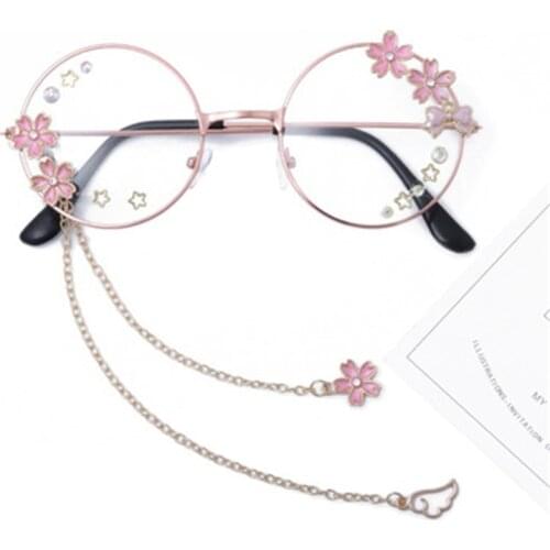 1pc Cute Sakura Wing Pendant Glasses Frame Women Round Girls Retro Gothic Handmade Eyewear Bowknot Glass