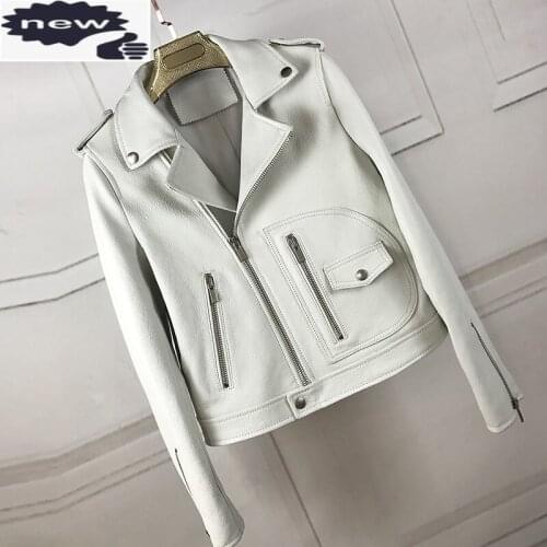 100% Genuine Leather Short Jacket Women Spring Autumn Biker Motorcycle Sheepskin Coat Fashion Zip Slim Office Lady Outerwear