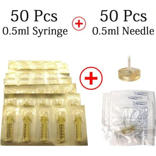 100pcs 0.5ml Disposable Seal Sterile Syringe Ampoule Head With Needle For Hyaluron Pen High Pressure Wrinkle Removal Water Syrin