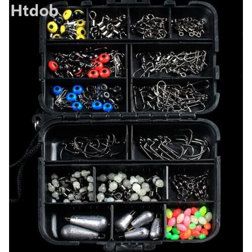 177pcs/box Fishing Accessories Kit Including Jig Hooks fishing Sinker weights fishing Swivels Snaps with fishing tackle box
