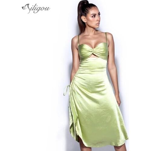 Ailigou 2021 New Pleated Halter Dress WomenS Thin Straps Sexy Solid Color Streetwear WomenS Bandage Dress Beach Vestidos