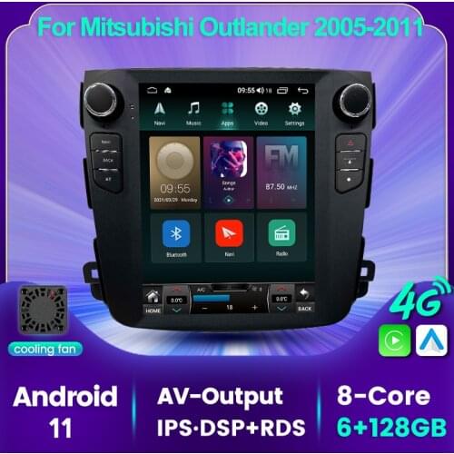 4G LTE WIFI Android 11 GPS for Mitsubishi Outlander 2005-2011 Car Radio Multimedia Tesla Vertical Screen Navi Stereos AV Output
