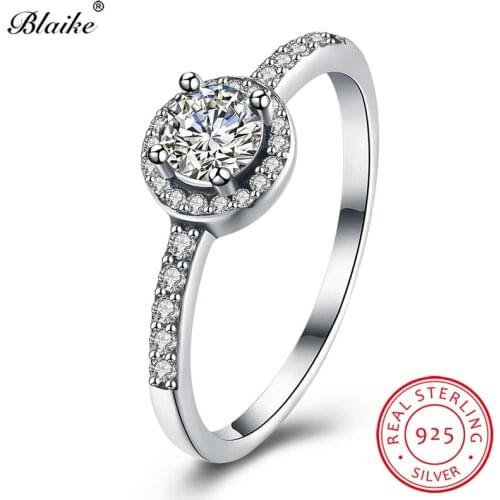 Blaike Minimalist Round Diamond Stone Engagement Rings For Women Real 925 Sterling Silver Ring White Zircon Wedding Ring Jewelry