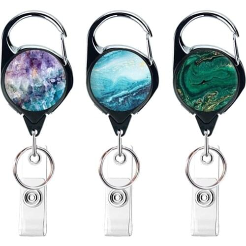 Badge reel retractable keychain name tag holder keyring id card key ring cord reel retract pull key chain recoil badge