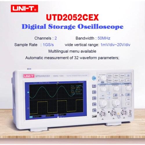 Digital Storage Oscilloscope 2 channel 1GS/s sample rate UNI-T UTD2052CEX Desktop oscilloscope 64k Color TFT LCD 50MHz Bandwidth