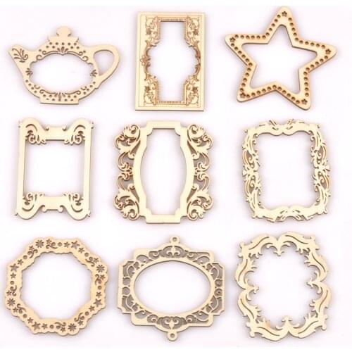 Hollow Photo Frame Natural Wood Slices DIY Crafts Scrapbook For Kids Handicrafts Wooden Ornaments Home Decoration 5Pcs m2561