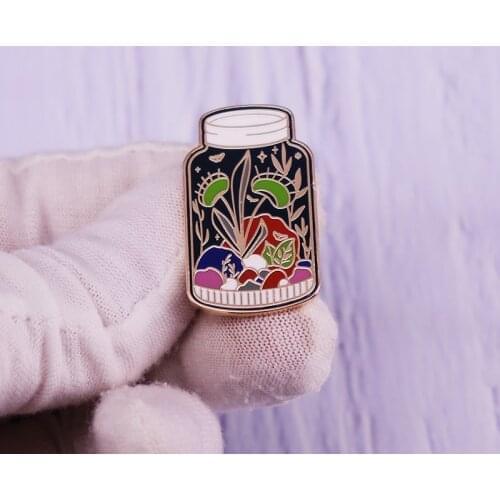 Bottled Plant Garden Enamel Pin Floral Leaves Colorful Stones Brooch Collectible Jar Badge Fashion Jewelry Accessory