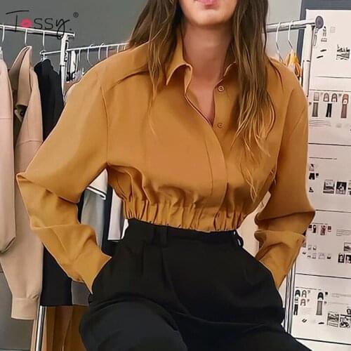 Tossy Long Sleeve Button Polo T-shirt Waist Slim Cropped Top For Women Solid Casual Blouse Streetwear 2021 Autumn New Fashion