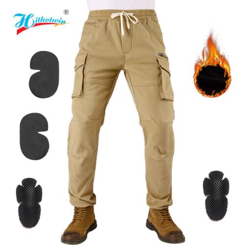 Hithotwin Plus velvet Motorcycle Work Pants Men warm in winter Moto Pants Windproof Protective Gear Motocross Riding Trousers