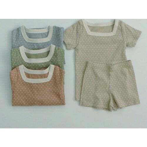Baby square collar jacket and shorts summer children square collar dot short sleeve home suit