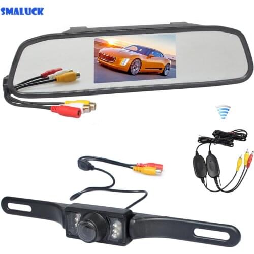 SMALUCK Wireless 4.3" Car Rearview Mirror Monitor Night Vision Backup Reverse LED Camera Rear View Car Camera