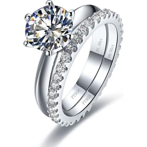 14K White Gold Set Rings 2CT Diamond Engagement Ring Solitaire Prong Female Girl Wedding Band Ring White Gold Set