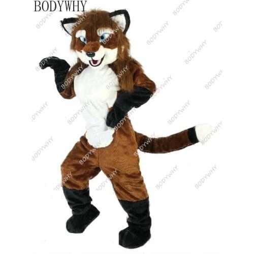 Halloween Long Fur Fox Dog Mascot Costume Fursuit Animal Party Game Fancy Dress Advertising Adults Furry Character Xmas Parade