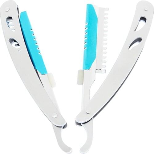 Meisha 1Pcs Hair Razors Men Straight Barbers Edge Steel Razors Folding Shaving Knife Hair Removal Tools With 10pcs Blades HC0003