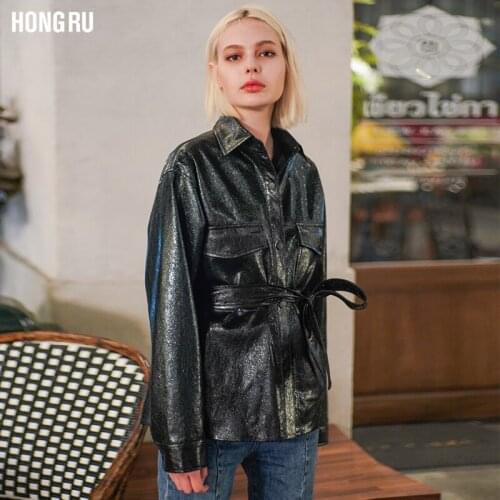 Fashion brand Burst crack pattern PU leather jacket new female loose motorcycle outerwear was thin pu jacket wq1233 dropship