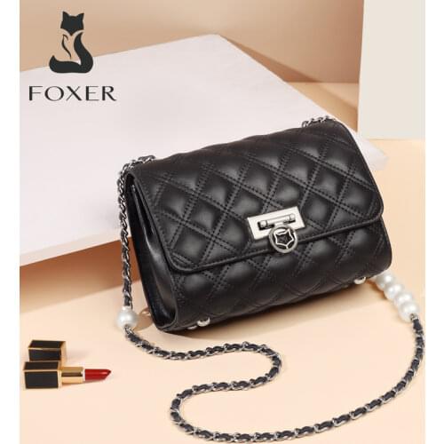 FOXER 2021 Fashion Lattice Bag for Women Small Shoulder Bag Cow Leather Lady Casual Crossbody Bags Classic Brand Messenger Bags