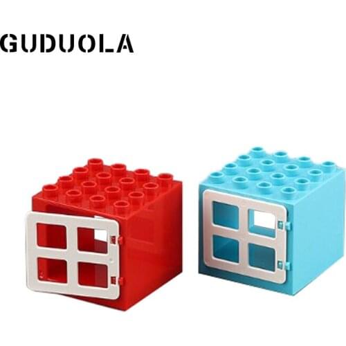 GUDUOLA Big Bricks 16dots Thick Window Set Amusement Park Accessory Window Home Bricks Playmobil Toys Building Block 4pcs/lot