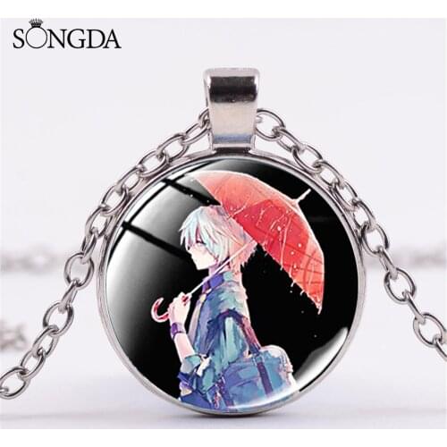 SONGDA Cute Future Diary Mirai Nikki Glass Dome Necklace Gasai Yuno Figure Anime 5 Color Chain Pendant Necklace Jewelry