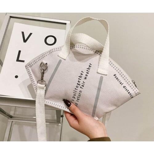 Large Capacity Handbags Casual Women Canvas Tote Bag Creative Hobos Mask Shoulder Bags Female Fashion Trendy Ladies Shopper Bags