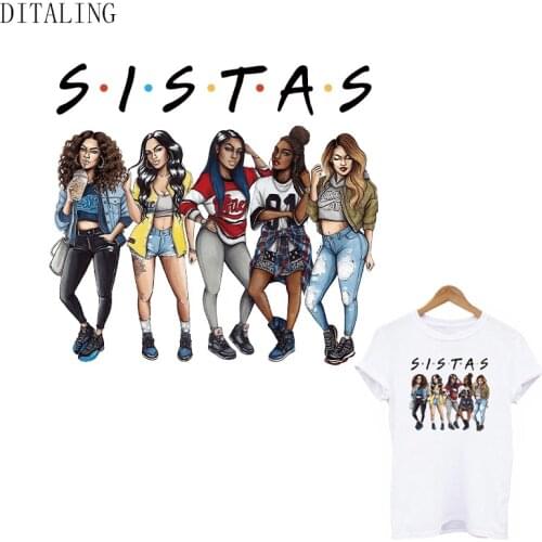 Black Girl Sistas Patch On Clothing Iron On Transfers Patch DIY Washable T-Shirt Afro American Women Thermal Stickers On Clothes