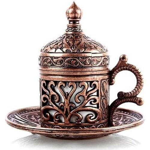 Turkish Coffee Copper Cup Handmade Nostalgic Design Authentic Cup Espresso Coffee Cup Metal Holder Antique Design Stylish Cups With Lid Removable Porcelain Cups Kitchen Tool Home Decoration Enjoyable Coffee Drinking