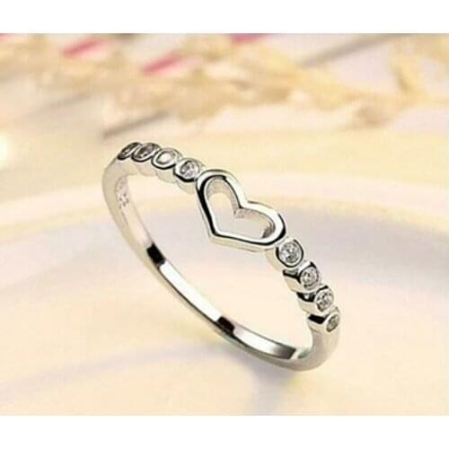 Vintage Simple Heart-shaped Woman Man Wedding Thin Ring Inlay Cubic Zirconia Cubic For Sweetheart Finger Rings Gift