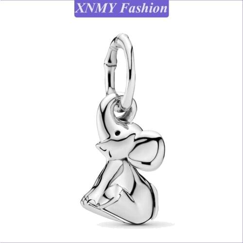 XNMY New Original Silver Color Smart Elephant Dangle Charm Fits European Pandora Bracelets and Necklaces DIY Jewelry Gift Making