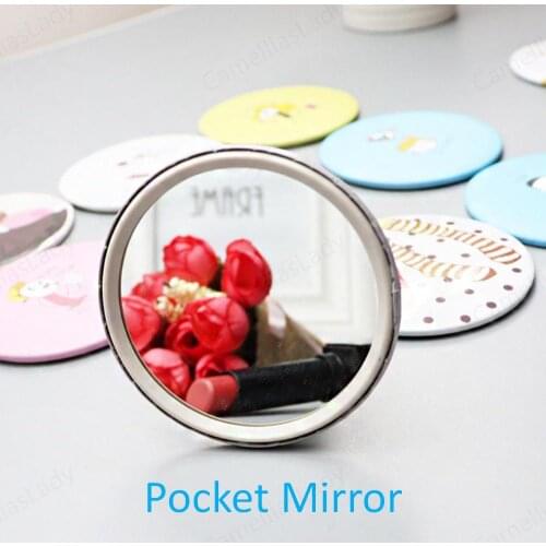 1pc Pocket Makeup Mirrors Kawaii Cute Cartoon Portable Small Mini Round Mirror Travel Make Up Tools Simple Vanity Hand Mirror