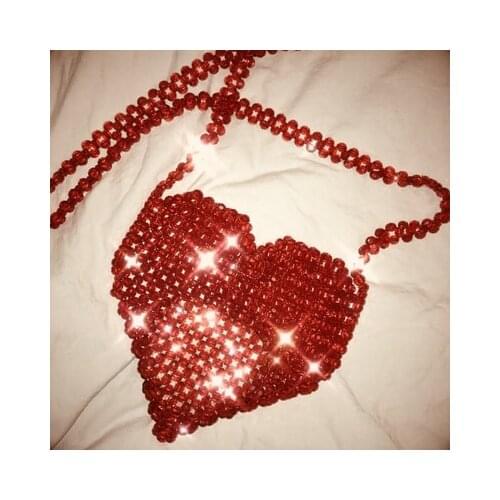 2019 women spring Homemade Handmade Beaded Love Peach Retro New Year Red Crossbody Bag Exclusive Limited Vintage Bag