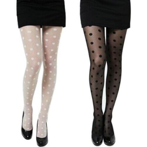 Women Sexy Tights Sheer Lace Big Dot Pantyhose Tights Dots Black White