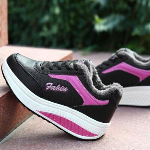 Women Winter Snow Boots Warm Plush Fur Ankle Boots Platform Wedges Casual Waterproof Female Sneakers Lace Up Shoes Footwear