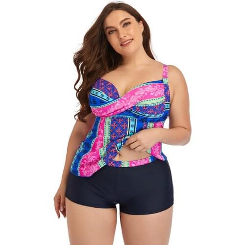 New Plus-Size Print Hot Summer Dress Style Four-Angle Split Swimsuit For Women SW217