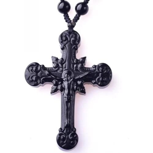 1pc Natural crystal hand engraving Obsidian cross pendant bracelet Wealth pendant Good Luck lover pendant