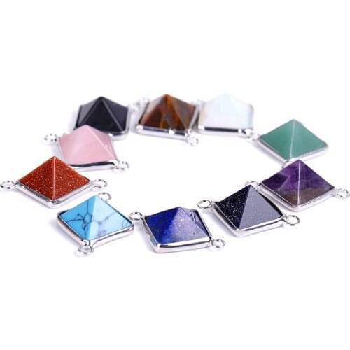 10pc 16mm Wrapped Pyramid Quartz Crystal Stone Connectors Charms for Women Dangle Earrings Reiki Healing Chakra Pendant Making