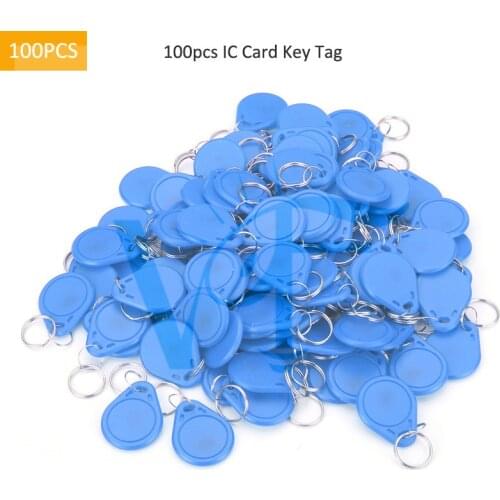100PCS IC Cards 13.56MHZ Key Tag Blue Keyfob M1 Entrance Guard Smart Badge Access Control Door Opener Unlock For WIA-200C