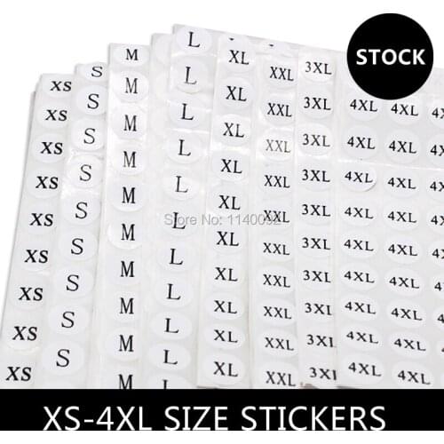 Stock printed white size label stickers, number tags,Garment size label Round paper size sticker Free shipping 1000 pcs a lot
