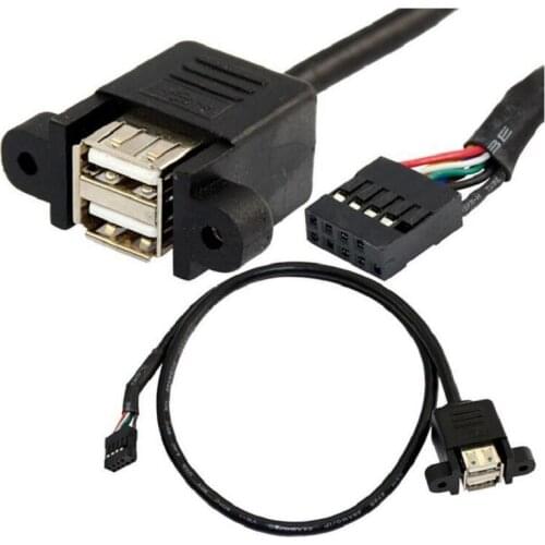 50CM 2xUSB 2.0 A female panel mount to 10 Pin header motherboard cable adapter