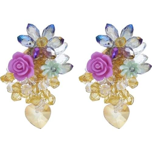 Bohemia Vintage Hand-woven Crystal Flower Tassel Earrings for Woman Party Exaggerated Colorful crystal beaded Earrings Jewelry
