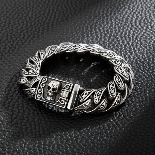 Punk Skull Bracelet For Men Stainless Steel Link Chain Vintage Texture Bracelet Skeleton Pulsera Jewelry Accessory Free Shipping