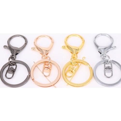 5pcs/lot 32mm Key Ring Long 70mm Popular classic 6 Colors Plated lobster clasp key hook chain jewelry making for keychain