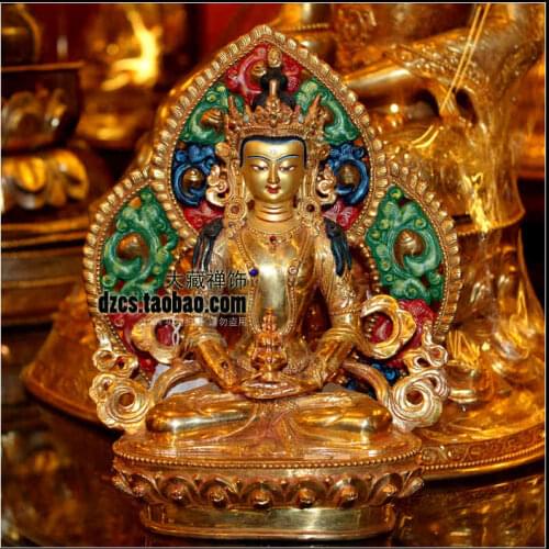 Buddhist Nepal authentic products full gilt copper backlit Tibetan Buddha amitayus Buddha amitayus 7 inch
